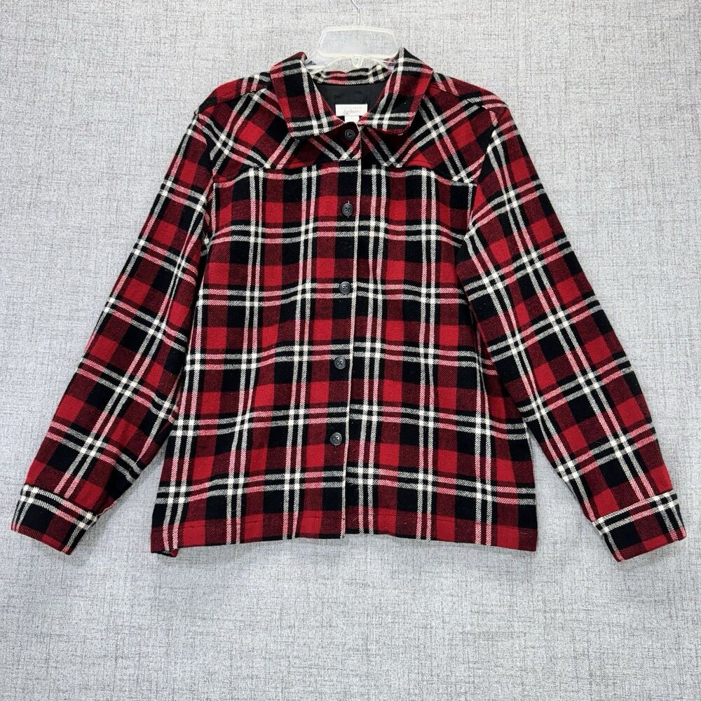 Christopher & Banks Shirt Women's Large Flannel Wool Button Down